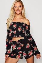 Boohoo Tyra Sheered Floral Bardot Short Co-ord