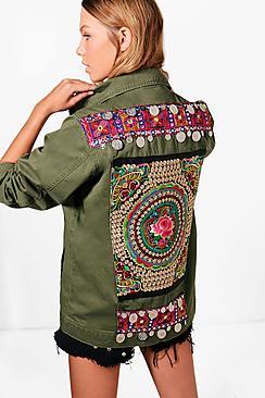 Boohoo Bethany Embroidered Back Festival Jacket