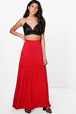 Boohoo Soraya Tiered Jersey Floor Sweeping Maxi Skirt