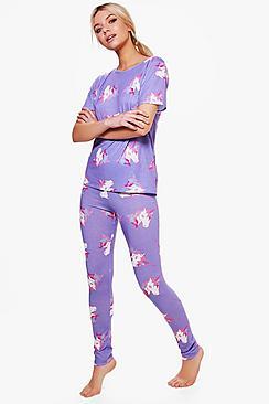 Boohoo Alice Unicorn Leggings + Tee Pj Set