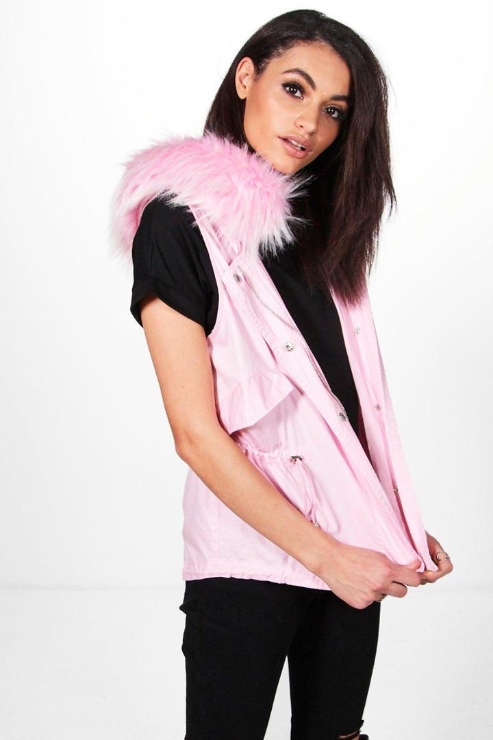 Boohoo Gabriella Boutique Faux Fur Hood Gilet Rose