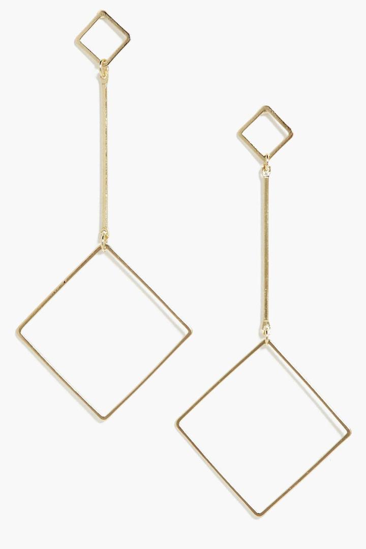 Boohoo Aimee Drop Square Hoop Earrings Gold