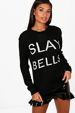 Boohoo Sarah Christmas Slay Bells Slogan Jumper