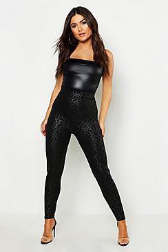 Boohoo Wet Look Leopard Embossed Legging