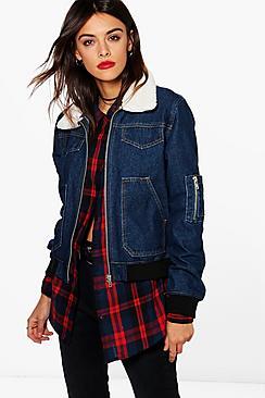Boohoo Betty Borg Collar Denim Bomber Jacket