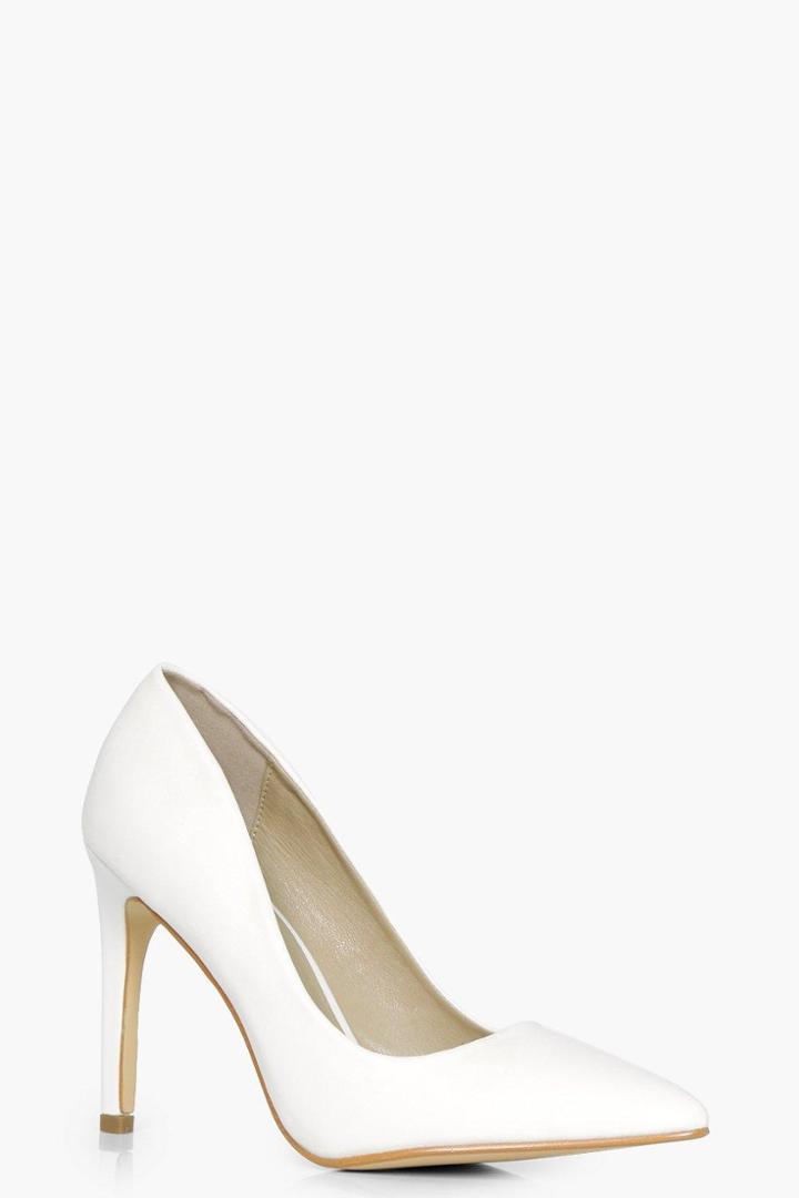 Boohoo Elizabeth Pointed Toe Court Heel White