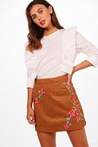 Boohoo Petite Bella Embroidered Suedette Skirt