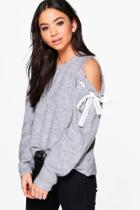 Boohoo Harriet Wool Tie Cold Shoulder Jumper Grey