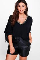 Boohoo Plus Suzie Shimmer Rib Batwing Tee Black