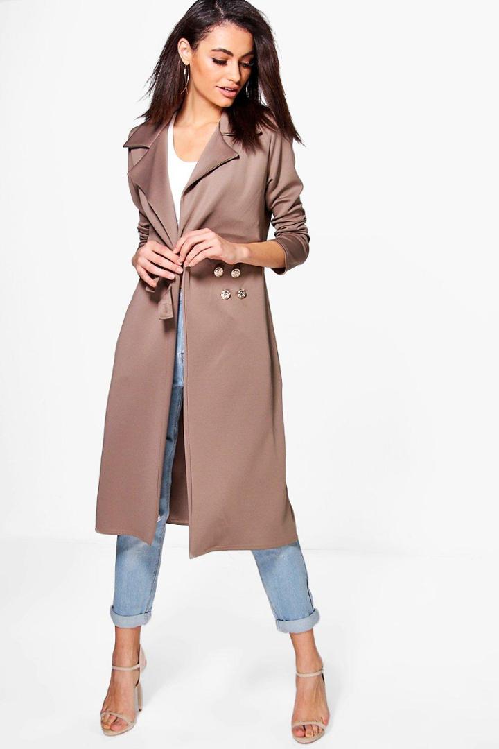 Boohoo Eloise Military Style Duster Mocha