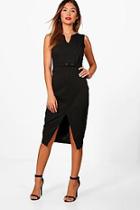 Boohoo Jennifer Split Front Woven Tailored Belted Dress