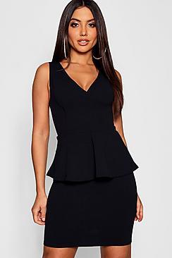 Boohoo Wrap Peplum Midi Dress