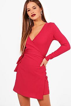 Boohoo Petite Kelly Knitted Wrap Dress