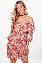 Boohoo Plus Nina Off The Shoulder Paisley Shift Dress