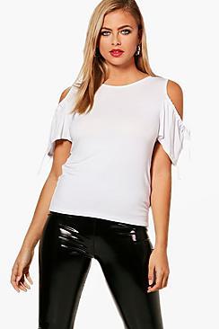 Boohoo Lissy Basic Tie Cold Shoulder Top