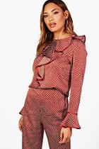 Boohoo Fran Polka Dot Ruffle Shirt