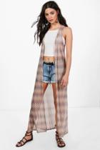 Boohoo Sandy Sleeveless Maxi Zig Zag Cardigan Brown