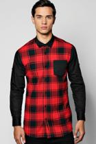 Boohoo Brushed Check Colour Blocked Shirt Red
