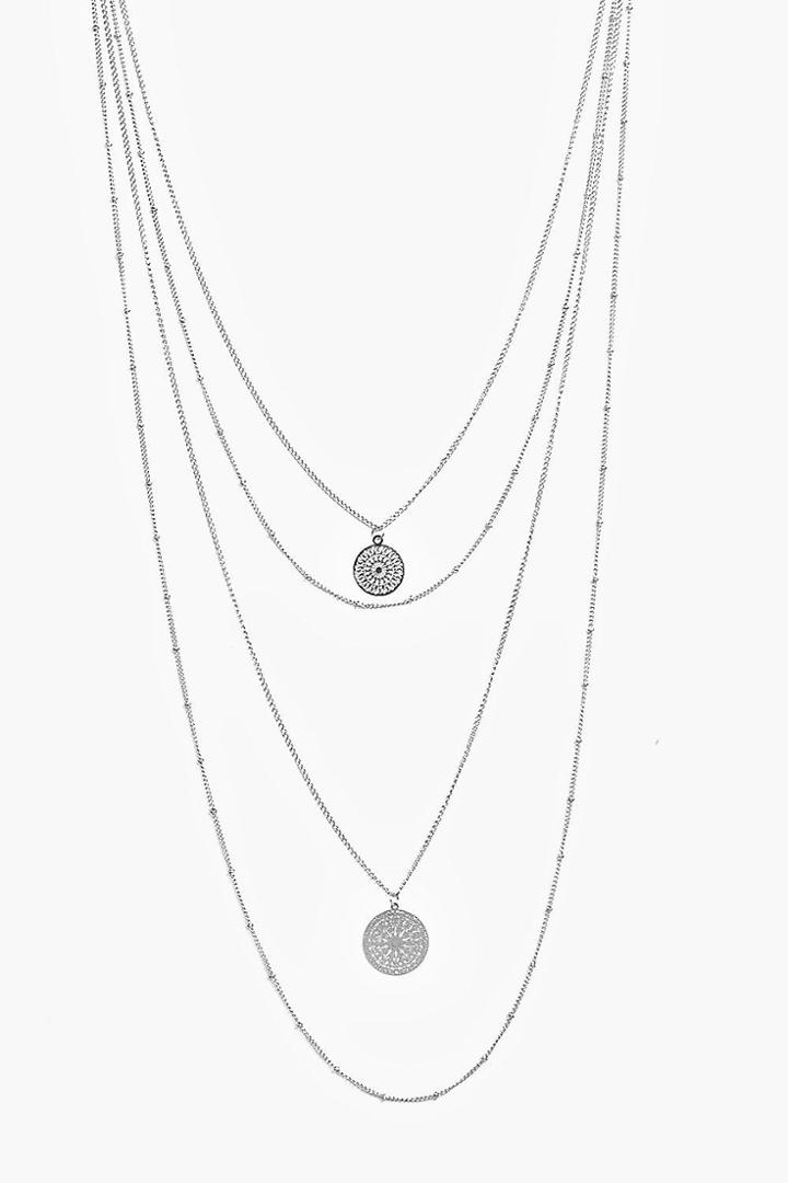 Boohoo Layla Skinny Coin Necklace Pack Silver
