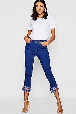 Boohoo Mid Rise Frayed Hem Skinny Jean