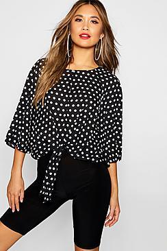 Boohoo Polka Dot Keyhole Wrap Detail Blouse