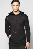 Boohoo Destroyed Knitted Hoodie Black