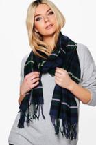 Boohoo Lacey Supersoft Brushed Tartan Scarf Navy