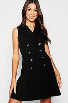 Boohoo Blazer Double Breasted Pocket Detail Horn Button Dress