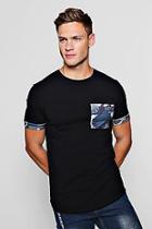 Boohoo Muscle Fit Camo Pocket T-shirt With Curve Hem