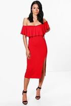 Boohoo Josie Frill Detail Off The Shoulder Midi Dress