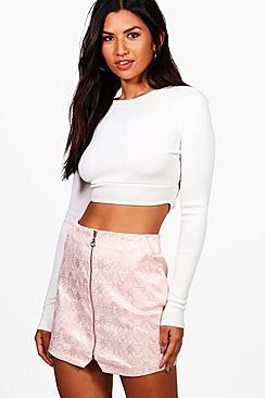 Boohoo Belle Zip Front Woven Jacquard Skirt