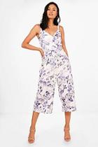 Boohoo Sonia Wrap Over Bold Floral Culotte Jumpsuit