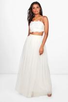 Boohoo Hallie Boutique Tulle Floor Sweeping Maxi Skirt Ivory