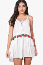 Boohoo Abigail Tassel Tie Up Beach Dress