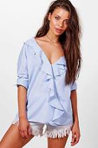 Boohoo Rose Plunge Front Striped Chambray Top