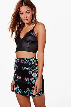 Boohoo Abigail Printed Embroidery Mini Skirt