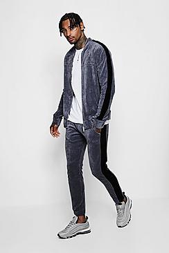 Boohoo Bomber Velour Tracksuit With Side Panel