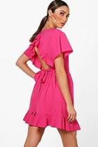 Boohoo Ruffle Open Back Tea Dress