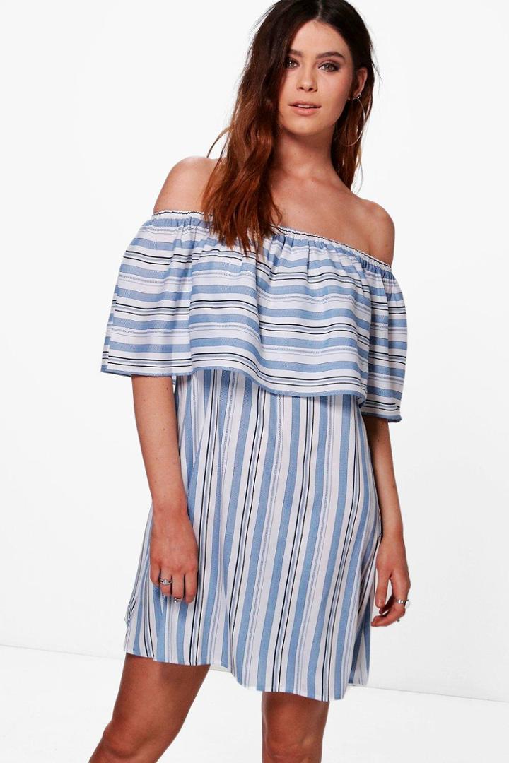 Boohoo Tall Afia Large Frill Off The Shoulder Dress Multi