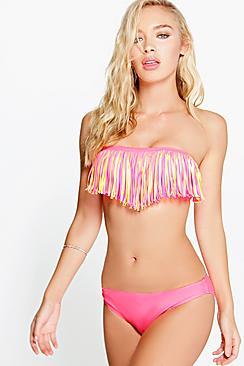 Boohoo Murcia Neon Fringe Bandeau Bikini