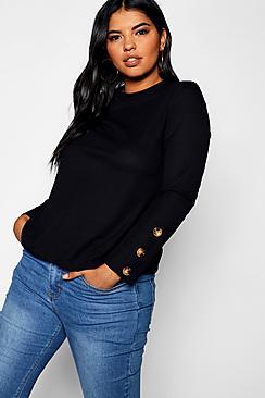 Boohoo Plus Button Cuff Rib Knitted Jumper