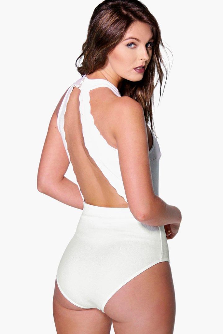 Boohoo Olivia Scallop Edge Open Back Body Cream