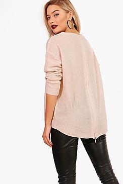 Boohoo Freya Zip Back Marl Jumper