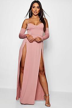 Boohoo Cupped Bodice Thigh Split Maxi Dress