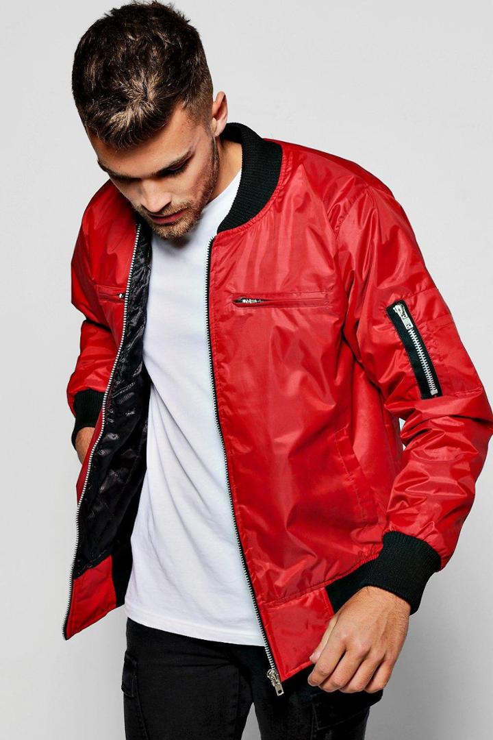 Boohoo Zip Pocket Ma1 Bomber Red