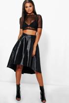 Boohoo Roxx Dipped Hem Matte Satin Full Skirt Black