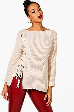 Boohoo Lace Up Front Knitted Jumper