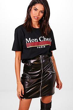 Boohoo Arianna Mon Cheri Stripe Slogan Tee