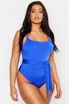 Boohoo Plus Square Neck Tie Dye Belted Swimsuit