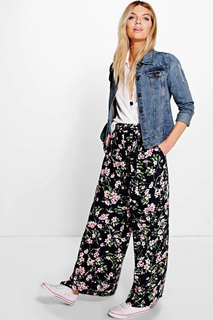 Boohoo Bahati Belted Floral Wide Leg Trousers Multi